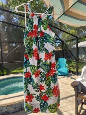 Tommy Bahama Tropical Print Halter Dress 55%  Linen Size S